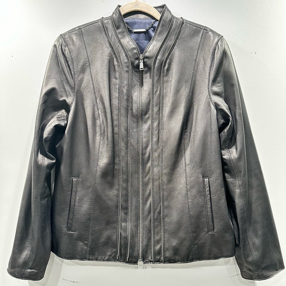 Elie Tahari Gray Leather Jacket